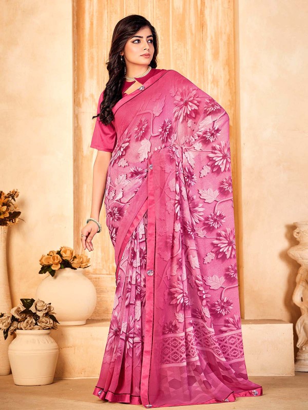 Pink Bamberg Silk Digital Print Saree